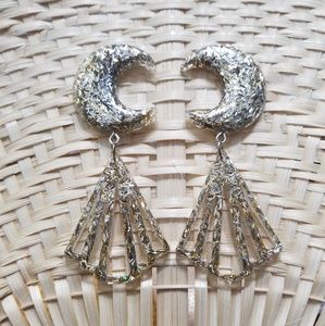 Gold and silver glitter moon chandelier earrings